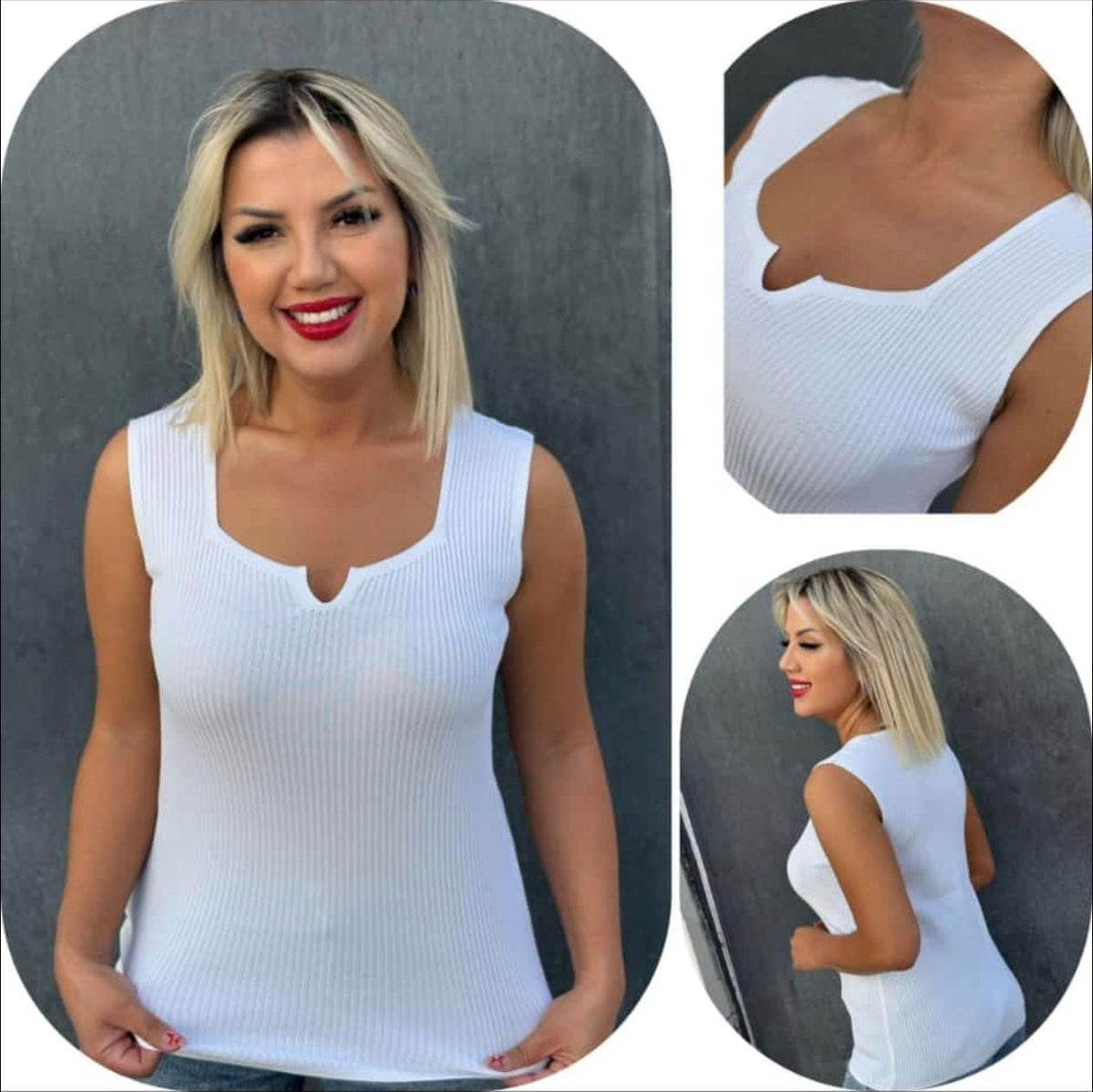 Çentik Yaka Merserize Kolsuz Bluz | Esnek Standart Beden